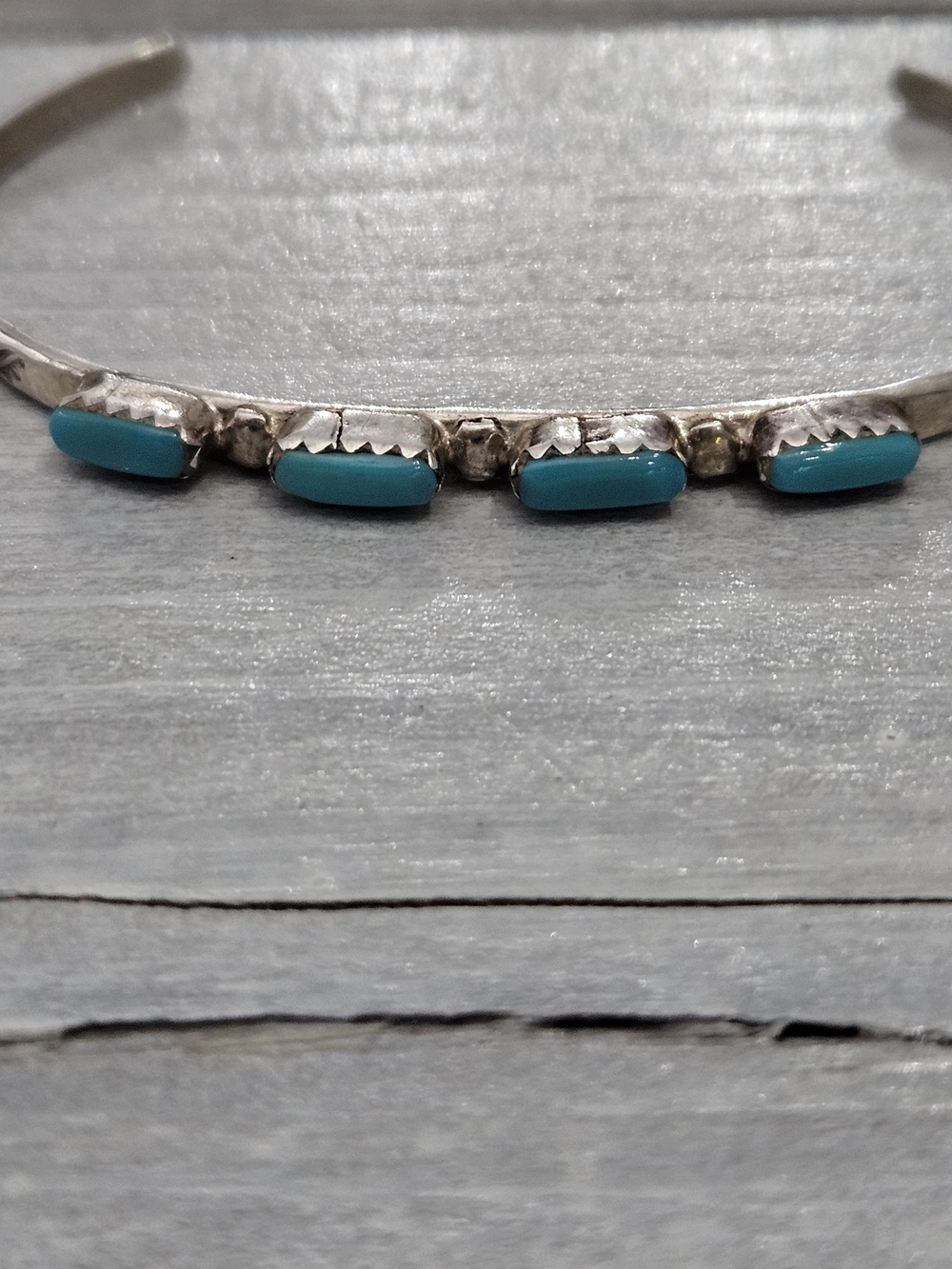 Sterling Turquoise Cuff w/ Engraved Detailing - Picture 2 of 11